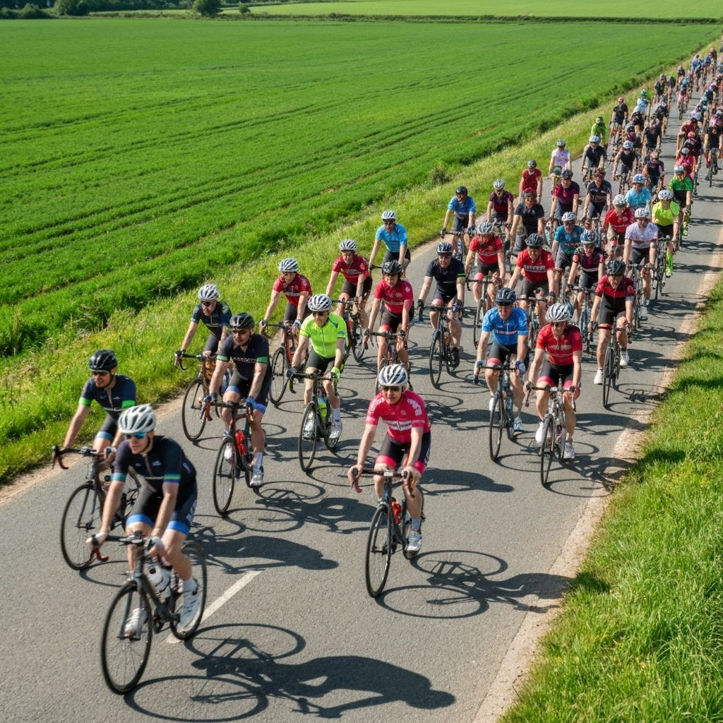Ciclistas en grupo pedaleando